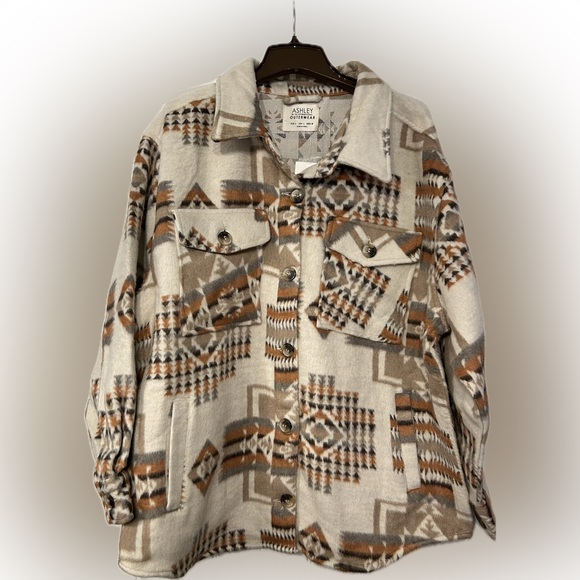 Ashley by 26 International Aztec Shacket in Cream/Mocha. Women’s Large NWT. - Picture 1 of 11